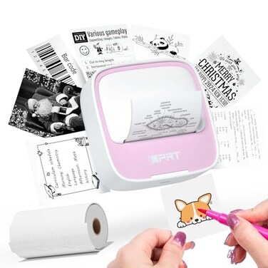 iDPRT Sticker Printer Portable Sticker Maker Machine Mini Inkless Bluetooth Thermal Printer for iPhone Android Pocket Printer for Labels Barcodes DIY Journaling Kids Gift Pink
