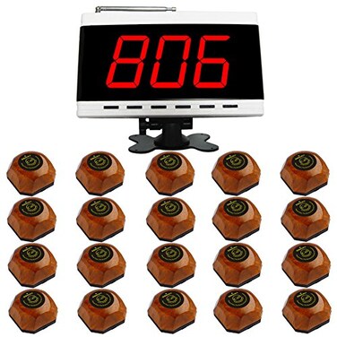SINGCALL Wireless Restaurant Table Call System Waiter Caller for Customer Getting Attendant by Pressing a Table Button Pack 1 Display and 20 Bells