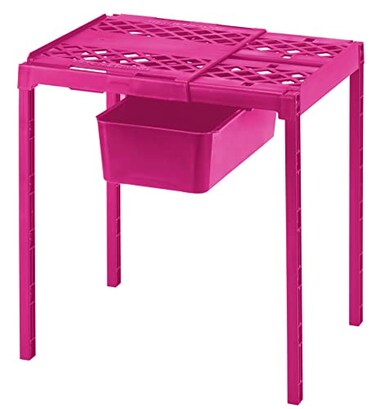 LockerMate AdjustAShelf Locker Shelf Organizer Extends to Fit Your Locker Includes Storage Drawer Pink