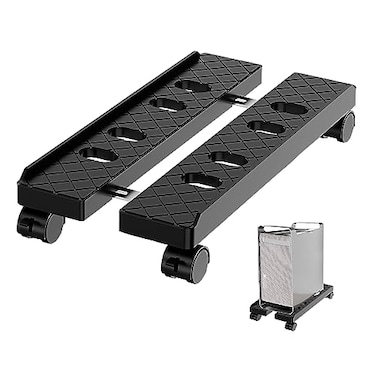 Hovadova Adjustable Mobile CPU Stand Ventilated Computer Tower Stand with 4 Caster Wheels Fits Most PC Tower Under Desk CPU Holder PC Floor Cart Computer Riser for Gamers and Students Large Black