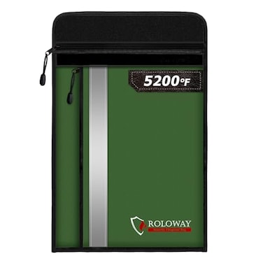 ROLOWAY Fireproof Document Bag 155 x 115 inch with 2 Pockets and 5200 Aluminum Foil Layer Fireproof Bag for Document Safe Green