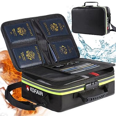 KOFAIR Fireproof Document Bag 16 x 11 x 5 inch with Lock Reflective Strip Fireproof Document Lock Box with Shoulder Strap MultiLayer Important Document Safe Storage Fire Safe File Organizer