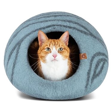 MEOWFIA Premium Felt CAT CAVE Bed Medium Aquamarine