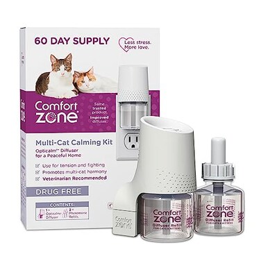 Comfort Zone 60 Day Starter Kit 1 Multicat Diffuser 2 Refills Cat Calming Pheromone Reduce Stress Aggression Fighting Urine Marking Scratching