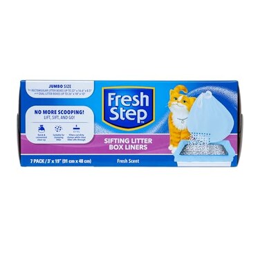 Fresh Step Jumbo Sifting Drawstring Cat Litter Box Liners Heavy Duty Kitty Litter Bags for Extra Large Oval or Rectangle Pans Helps Separate Waste for Easier Cleanup 36 x 19 in 7 Ct