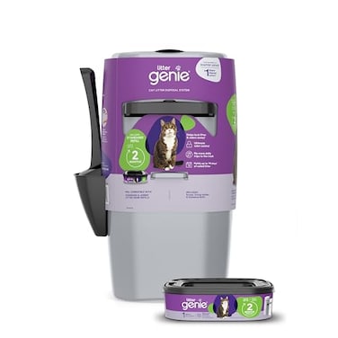 Litter Genie Standard Pail Silver Cat Litter Box Waste Disposal System for Odor Control Includes 1 Square Refill Bag