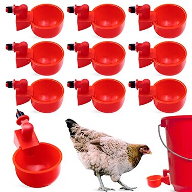 UCandy Pack 10 Chicken Waterer Cups Chicken Feeder Cup for Chicken Duck Turkey Rabbit38 Inch Thread Automatic FillingSolution for Poultry Watering