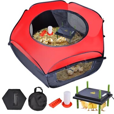 Tetuga Chicken Brooder Box for Chick Starter Kit 10 12inch Brooder Heating Plate Chick Brooder Pen Chicken Brooder Box 4in1 Bundles with Chicken Feeder Waterer Brooder SetRed