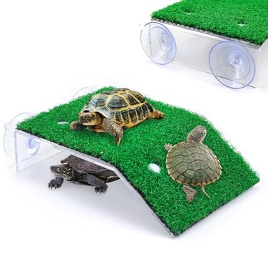 Keedolla Turtle Resting Basking Platform Simulation Grass Turtle Ramp Lawn Tortoise Climbing Ladder Turtle Resting Terrace for Reptile Frog Terrapin Middle