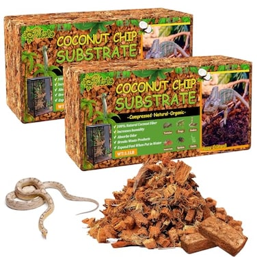 Riare 2 Pack Natural Coconut Chip Substrate for Reptiles Compressed Coconut Husk Reptiles Bedding Coco Husk Chip Terrarium Substrate for Snakes Tortoises Ball Python Frogs Bearded Dragon Lizard