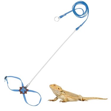 Wontee 2 Pack Adjustable Reptile Harness and Leash for Lizard Gecko Bearded Dragon Outside Walk Blue