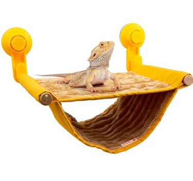 FlidRunest Bearded Dragon Hammock with Suction Cups Soft Lizard Hammock Bed Winter Warm House Tent Reptile Tank PerchYellow