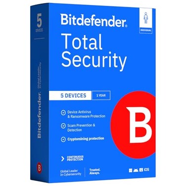 Bitdefender Total Security 2026 Complete Antivirus and Internet Security Suite 5 Devices 1 Year Subscription PCMac Activation Code by Mail