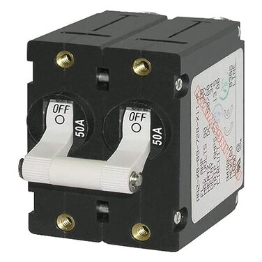 Blue Sea Systems 7242 ASeries White Toggle Circuit Breaker Double Pole 50A