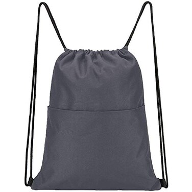 Vorspack Drawstring Backpack Water Resistant String Bag Sports Sackpack Gym Sack with Side Pocket for Men Women Grey