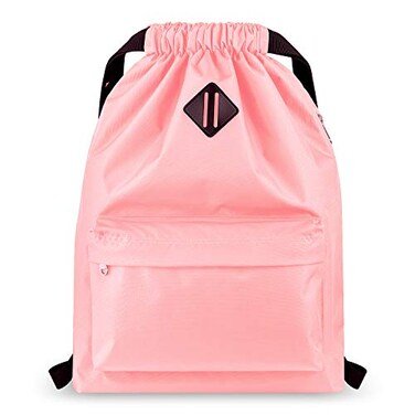 Vorspack Drawstring Backpack Water Resistant String Bag Sports Gym Sack with Side Pocket for Men Women Pink