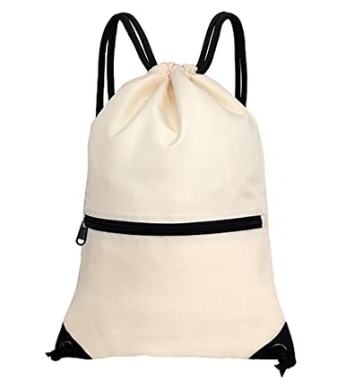 HOLYLUCK Drawstring Backpack Bag Sport Gym Sackpack beige