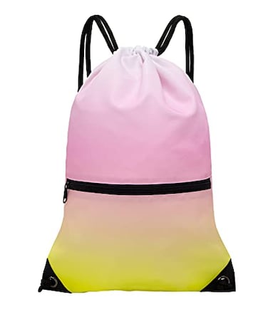 HOLYLUCK Drawstring Backpack Bag Sport Gym Sackpack gradient yellow pink