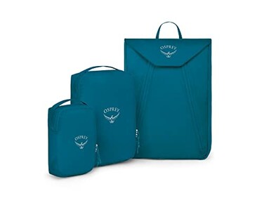 Osprey Ultralight Travel Starter Set Includes Small Medium Packing Cube and Garment Folder Waterfront Blue