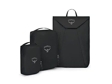 Osprey Ultralight Travel Starter Set Includes Small Medium Packing Cube and Garment Folder Black