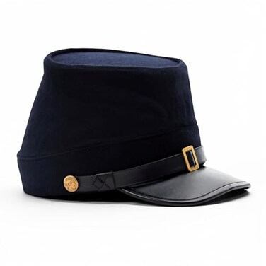SZCO Supplies Blue Wool Civil War Replica Kepi Hat with Leather Bill XLarge Authentic Reenactment Display Cosplay Cap