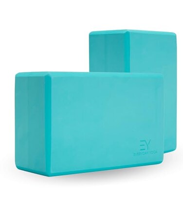 Everyday Yoga Foam Block and Yoga Strap Set Soft NonSlip Surface for Stability Aqua 3 Thick No Strap