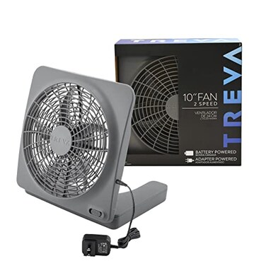 O2COOL Treva 10Inch Portable Desktop Air Circulation Battery Fan 2 Speed Compact Folding Tilt Design with AC Adapter Graphite