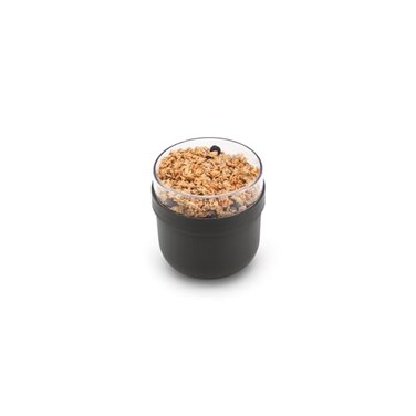 Brabantia Make Take Breakfast Bowl with Removable Clear Compartment for Toppings Dark Gray 100 Leakproof Microwave Freezer Safe Oats Fruit Cereal Container 17 fl oz