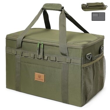 Lemubeane Tactical Camping Storage Bag Utility Tote Bag Camping Kitchen Organizer with Axe Holder Shoulder Strap OD Green Medium 38L