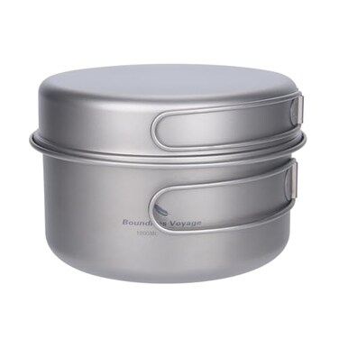 usharedo Portable Mug Titanium Pot Pan Set with Folding Handles Camping Hiking Outdoor Cup Tableware ti2042c