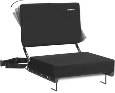 HUTMANG Chair Stadium Seat with Back Support Padded Foam Backs 330LBS Weight Support Portable Foldable Black