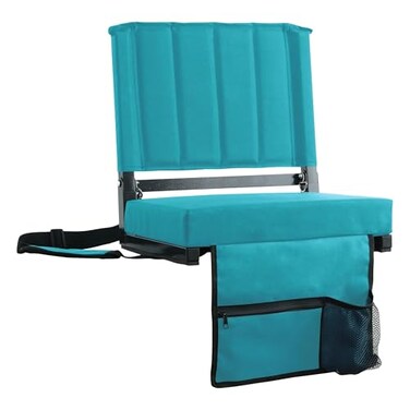 SPORT BEATS Stadium Seats with Back Support Bleacher Chairs with Back and Cushion Thick Padded Bleacher Seats Includes Shoulder Strap Cyan 1pc Standard