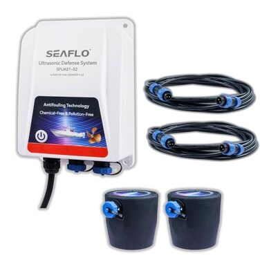 SEAFLO Ultrasonic Hull Defense System Prevents Barnacle Algae Growth Fully Automated 247 Protection Protects Hull Drives Running Gear Covers 400 sqft 1Transducer System