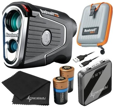 Wearable4U Bushnell Pro X3 Plus Laser Golf Rangefinder MPN 202450 with PowerPackage and Towel 2XCR2 Bundle