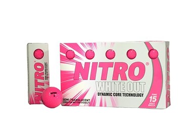 Nitro White Out Golf Balls 15 Pack Hot Pink Dynamic Core Technology USGA Approved