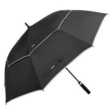G4Free 62 Inch Automatic Open Golf Umbrella with Reflective Stripe Extra Large Oversize Double Canopy Vented Windproof Waterproof Stick Umbrellas Black