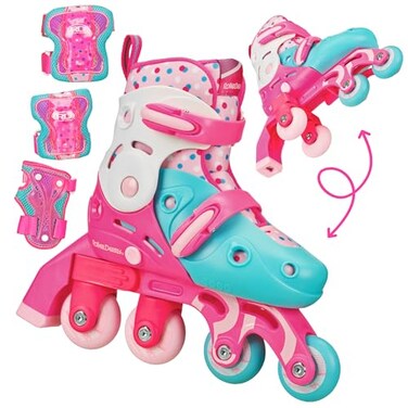 Roller Derby Switch Skates for Beginners 2 in 1 Adjustable Skates Convert from Learn Mode to Inline Skates for Toddlers Kids