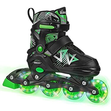 Roller Derby Stryde Youth Adjustable Inline Lighted Wheel Skates Small BlackGreen
