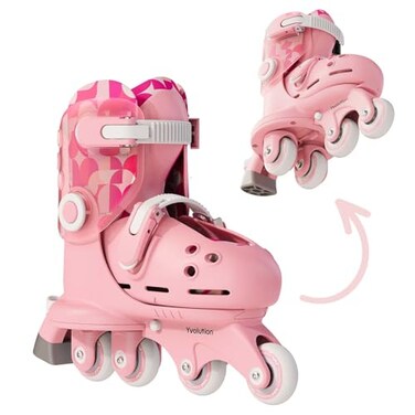 Yvolution Learner Twista Skates 2in1 Adjustable Kids Roller Skates for Ages 2 Converts from TriWheel to Inline Skates No Tools Needed US Size 711 Pink