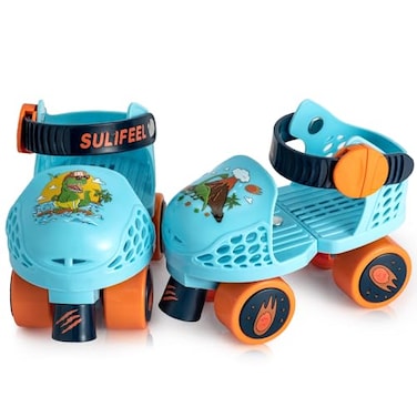 SULIFEEL Kids Adjustable Quad Roller SkatesToddler Beginner Roller Skates Dinosaur Blue
