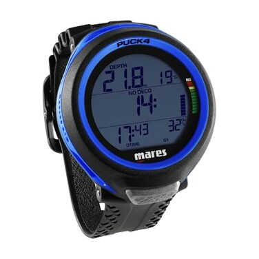 Mares Puck 4 Wrist Dive Computer EntryLevel WatchStyle One Button Control Underwater Scuba Diving Computer BlackBlue