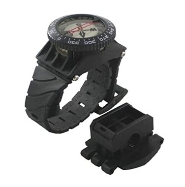 Scuba Choice Deluxe Diving Wrist Compass with Hose Mount Glowing Dial 80m Depth Rating 15 Adjustable Strap Portable for Underwater Navigation Reliable Durable Black