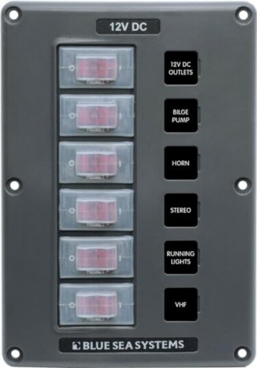 Blue Sea Systems 4322 WaterResistant Circuit Breaker Switch Panel Gray 6 Positions