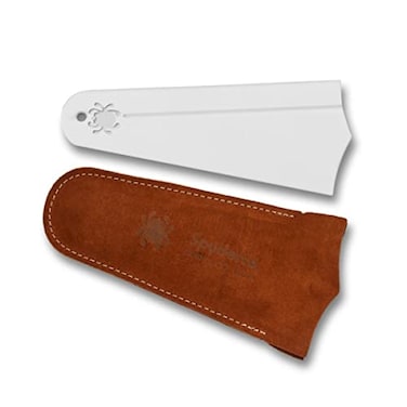 Spyderco Fine Grit Golden Stone Sharpener Alumina Ceramic Duckfoot Shape Versatile Sharpening Device with Suede Case Model 308F