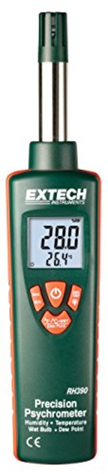 Extech RH390 Precision Psychrometer with Humidity Temperature Dew Point and Wet Bulb Dual Probe Digital Meter with High Accuracy Fast Response Large LCD Display