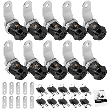 Cylinnda 10 Pack Tool Box Lock with Keys 58 RV Storage Lock Keyed Alike Cabinet Lock Cam Locks for Toolbox Lock Replacement Mailbox RV Compartment Locks with Manual Black 10 Pack 58 Inch