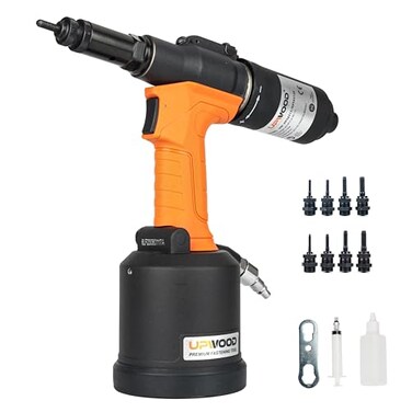 UPWOOD Heavy Duty Air Hydraulic Rivet Nut Tool with reversible button HPS6312F Pneumatic Riveter Automatic Rivet Nut Gun Tool Setting Kit Come with 8 Size Metric and SAE NosePiece Assembly