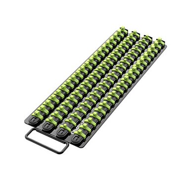 Olsa Tools Portable Socket Organizer Tray Black Rails with Green Clips Holds 80 Sockets Professional Quality Socket Holder Part 1024