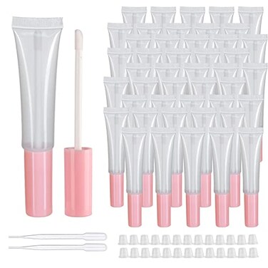 COSIDEA 50 pack Empty Pink 15ml Squeeze lip gloss tubes with wand 05oz soft lipgloss container chapstick containers empty tube