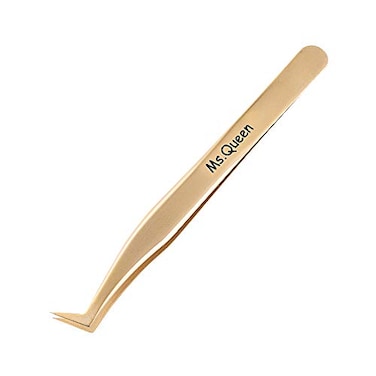 Ms.Queen MsQueen Eyelash Extension TweezersPrecision Tweezers for 2D6D VolumeIndividual False Lashes ExtensionsGoldenLShaped Tweezers